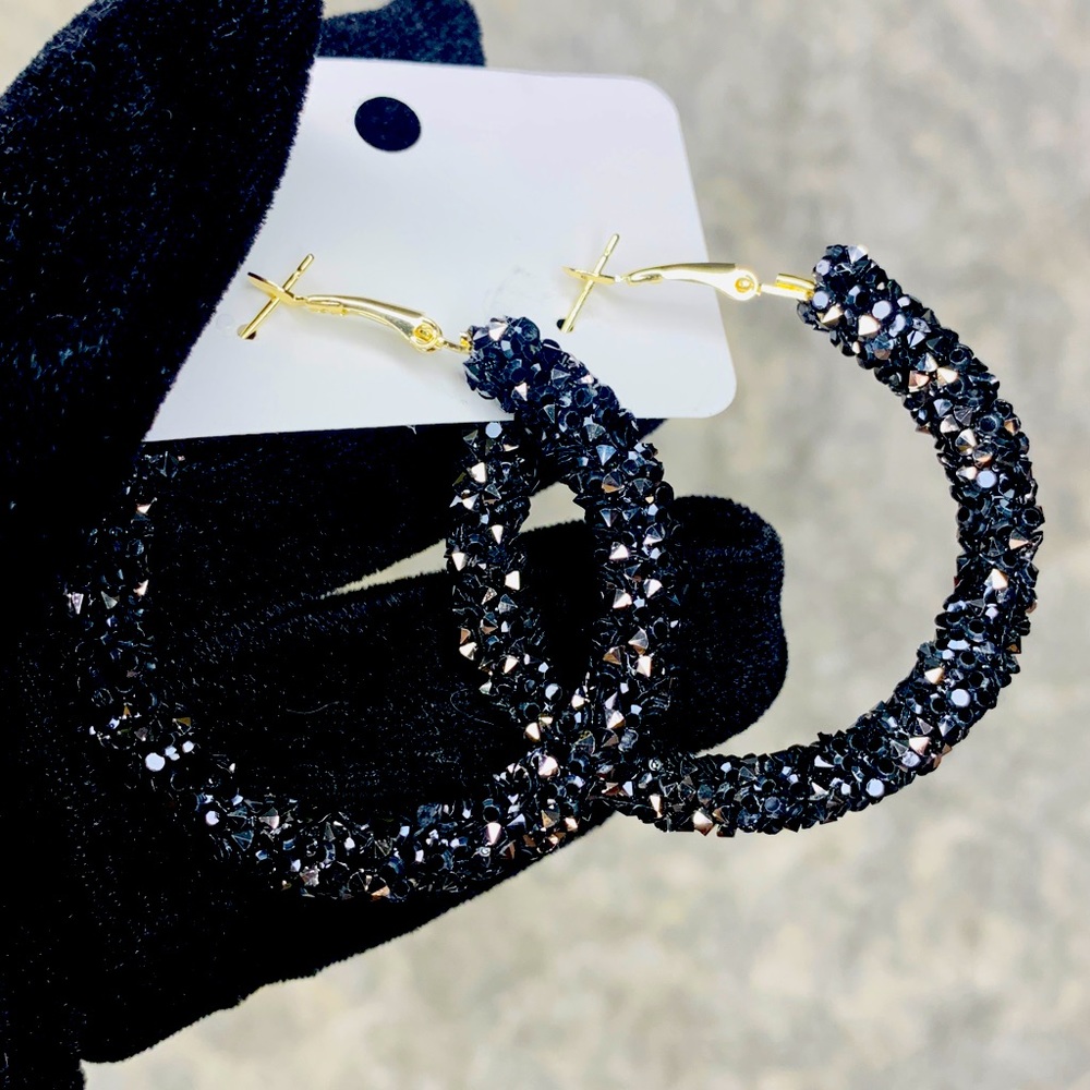 New Black rhinestone hoop earrings fashion jewelry fast shipping